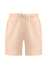 Beige shorts with a drawstring on a white background