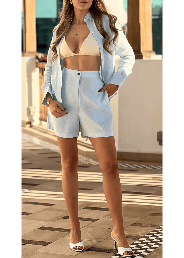 PIETER PETROS ® Linen Ladies Set - Light Blue Linen Ladies Set - Very Comfortable - Perfect for the Beach Peter Petros peterpetros PieterPetros sustainable luxury fashion designer brand natural fabrics natural fashion