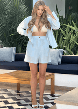PIETER PETROS ® Linen Ladies Set - Light Blue PIETER PETROS | PP Linen Ladies Set Light Blue - Very Comfortable - Perfect for the Beach Peter Petros peterpetros PieterPetros sustainable luxury fashion designer brand natural fabrics natural fashion
