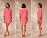 Amelia linen dress shirt in Dubarry by Pieter Petros, front, back and side views in 100% Belgian linen