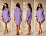 PIETER PETROS PP Shirts Amelia Linen Dress Shirt - Violet PIETER PETROS | PP Amelia Linen Dress Shirt — Violet | Women's Luxury Belgian Linen Peter Petros peterpetros PieterPetros sustainable luxury fashion designer brand natural fabrics natural fashion world finest linen