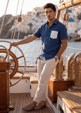 PIETER PETROS PP Shirts Bliss Linen Shirt - Dark Blue PIETER PETROS | PP Bliss Linen Shirt — Dark Blue | Men's Luxury Linen Peter Petros peterpetros PieterPetros sustainable luxury fashion designer brand natural fabrics natural fashion