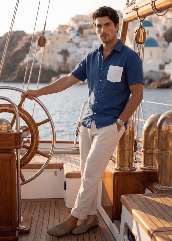 PIETER PETROS PP Shirts Bliss Linen Shirt - Dark Blue PIETER PETROS | PP Bliss Linen Shirt — Dark Blue | Men's Luxury Linen Peter Petros peterpetros PieterPetros sustainable luxury fashion designer brand natural fabrics natural fashion