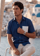 PIETER PETROS PP Shirts Bliss Linen Shirt - Dark Blue PIETER PETROS | PP Bliss Linen Shirt — Dark Blue | Men's Luxury Linen Peter Petros peterpetros PieterPetros sustainable luxury fashion designer brand natural fabrics natural fashion