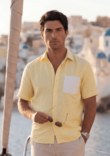 PIETER PETROS PP Shirts Bliss Linen Shirt - Lemon Yellow PIETER PETROS | PP Bliss Linen Shirt — Lemon Yellow | Men's Luxury Linen Peter Petros peterpetros PieterPetros sustainable luxury fashion designer brand natural fabrics natural fashion