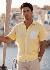 PIETER PETROS PP Shirts Bliss Linen Shirt - Lemon Yellow PIETER PETROS | PP Bliss Linen Shirt — Lemon Yellow | Men's Luxury Linen Peter Petros peterpetros PieterPetros sustainable luxury fashion designer brand natural fabrics natural fashion