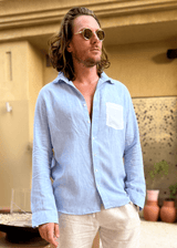 PIETER PETROS PP Shirts Bliss Linen Shirt - Sky Blue PIETER PETROS | PP LINEN SHIRT BLISS - SKY BLUE Peter Petros peterpetros PieterPetros sustainable luxury fashion  designer brand  natural fabrics natural fashion