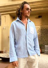 PIETER PETROS PP Shirts Bliss Linen Shirt - Sky Blue PIETER PETROS | PP LINEN SHIRT BLISS - SKY BLUE Peter Petros peterpetros PieterPetros sustainable luxury fashion  designer brand  natural fabrics natural fashion