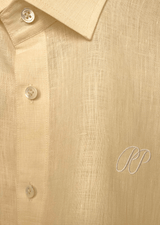 PIETER PETROS PP Shirts Laos Short Sleeve Linen Shirt - Beige Cream PIETER PETROS | PP LINEN SHIRT LAOS - SHORT SLEEVE - BEIGE CREAM Peter Petros peterpetros PieterPetros sustainable luxury fashion designer brand natural fabrics natural fashion