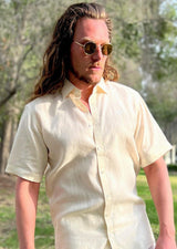 PIETER PETROS PP Shirts Laos Short Sleeve Linen Shirt - Beige Cream