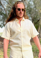 PIETER PETROS PP Shirts Laos Short Sleeve Linen Shirt - Beige Cream