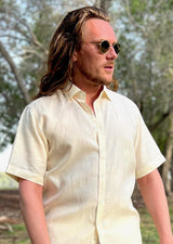PIETER PETROS PP Shirts Laos Short Sleeve Linen Shirt - Beige Cream