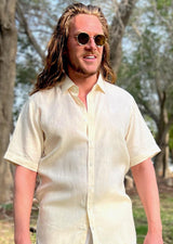 PIETER PETROS PP Shirts Laos Short Sleeve Linen Shirt - Beige Cream