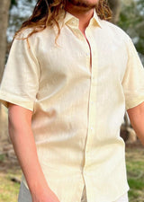 PIETER PETROS PP Shirts Laos Short Sleeve Linen Shirt - Beige Cream PIETER PETROS | PP LINEN SHIRT LAOS - SHORT SLEEVE - BEIGE CREAM Peter Petros peterpetros PieterPetros sustainable luxury fashion designer brand natural fabrics natural fashion