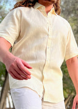 PIETER PETROS PP Shirts Laos Short Sleeve Linen Shirt - Beige Cream