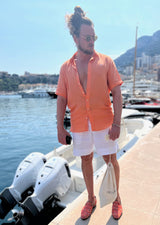PIETER PETROS PP Shirts Laos Short Sleeve Linen Shirt - Coral Orange