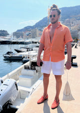 PIETER PETROS PP Shirts Laos Short Sleeve Linen Shirt - Coral Orange
