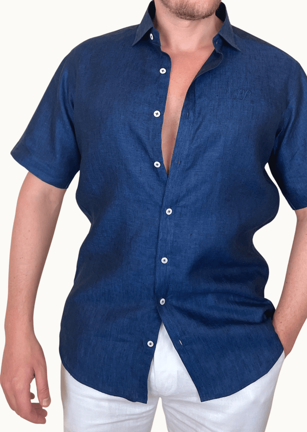 PIETER PETROS PP Shirts Laos Short Sleeve Linen Shirt - Dark Blue