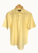 PIETER PETROS PP Shirts Laos Short Sleeve Linen Shirt - Lemon Yellow PIETER PETROS | PP LINEN SHIRT LAOS - SHORT SLEEVE - LEMON YELLOW Peter Petros peterpetros PieterPetros sustainable luxury fashion designer brand natural fabrics natural fashion