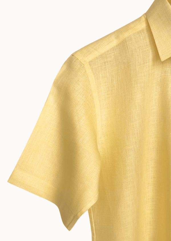 PIETER PETROS PP Shirts Laos Short Sleeve Linen Shirt - Lemon Yellow PIETER PETROS | PP LINEN SHIRT LAOS - SHORT SLEEVE - LEMON YELLOW Peter Petros peterpetros PieterPetros sustainable luxury fashion designer brand natural fabrics natural fashion