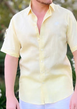 PIETER PETROS PP Shirts Laos Short Sleeve Linen Shirt - Lemon Yellow