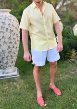 PIETER PETROS PP Shirts Laos Short Sleeve Linen Shirt - Lemon Yellow