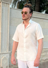 PIETER PETROS PP Shirts Laos Short Sleeve Linen Shirt - Oyster