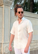 PIETER PETROS PP Shirts Laos Short Sleeve Linen Shirt - Oyster