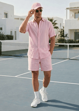 PIETER PETROS PP Shirts Laos Short Sleeve Linen Shirt - Pink PIETER PETROS | PP LINEN SHIRT LAOS - SHORT SLEEVE - PINK Peter Petros peterpetros PieterPetros sustainable luxury fashion designer brand natural fabrics natural fashion