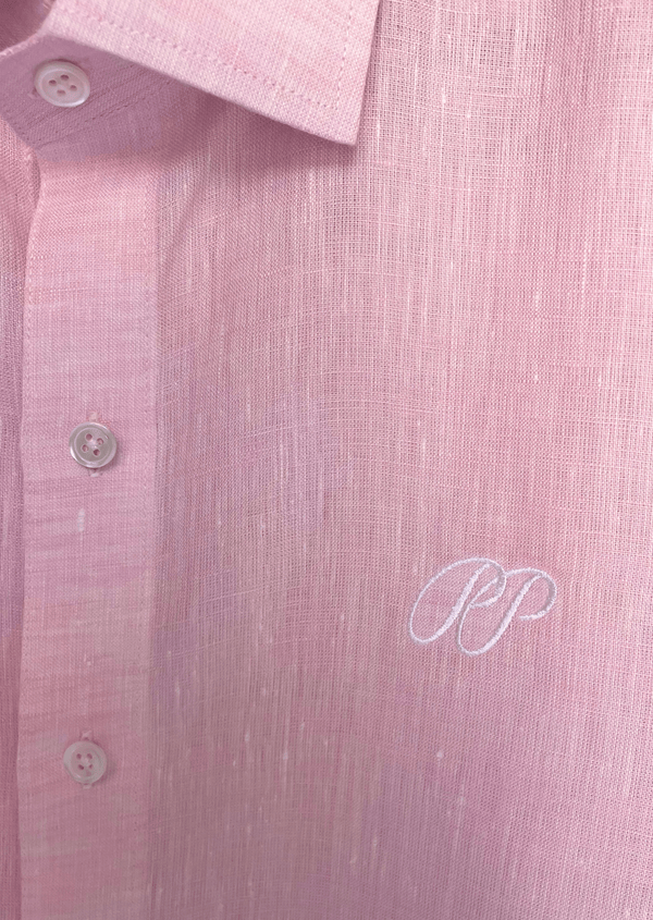PIETER PETROS PP Shirts Laos Short Sleeve Linen Shirt - Pink PIETER PETROS | PP LINEN SHIRT LAOS - SHORT SLEEVE - PINK Peter Petros peterpetros PieterPetros sustainable luxury fashion designer brand natural fabrics natural fashion