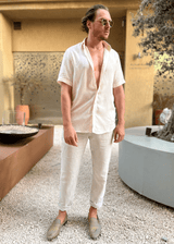 PIETER PETROS PP Shirts Laos Short Sleeve Linen Shirt - Vanille PIETER PETROS | PP LINEN SHIRT LAOS - SHORT SLEEVE - CORAL ORANGE Peter Petros peterpetros PieterPetros sustainable luxury fashion  designer brand  natural fabrics natural fashion