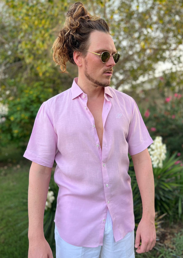 PIETER PETROS PP Shirts Laos Short Sleeve Linen Shirt - Violet PIETER PETROS | PP LINEN SHIRT LAOS - SHORT SLEEVE - VIOLET Peter Petros peterpetros PieterPetros sustainable luxury fashion designer brand natural fabrics natural fashion