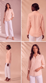 PP Linen Blouse in Vanille Belgian linen, front and back detail.