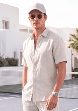 PIETER PETROS PP Shirts PP Tennis Shirt - Oatmeal PIETER PETROS | PP Tennis Shirt — Oatmeal | Men's Luxury Linen Peter Petros peterpetros PieterPetros sustainable luxury fashion designer brand natural fabrics natural fashion world finest linen