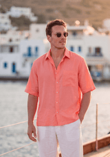 Dubarry Pieter Petros linen shirt in 100% Belgian linen with seashell buttons, handmade in Dubai