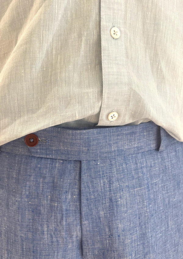 PIETER PETROS PP Shorts PP linen shorts - Sky Blue PIETER PETROS | PP LINEN SHORTS - SKY BLUE Peter Petros peterpetros PieterPetros sustainable luxury fashion designer brand natural fabrics natural fashion