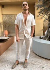 PIETER PETROS PP Trousers PP Casual Linen Trousers - Oatmeal PIETER PETROS | PP CASUAL LINEN TROUSERS - OATMEAL Peter Petros peterpetros PieterPetros sustainable luxury fashion designer brand natural fabrics natural fashion