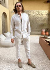 PIETER PETROS PP Trousers PP Casual Linen Trousers - Oatmeal PIETER PETROS | PP CASUAL LINEN TROUSERS - OATMEAL Peter Petros peterpetros PieterPetros sustainable luxury fashion  designer brand  natural fabrics natural fashion