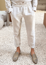 PIETER PETROS PP Trousers PP Casual Linen Trousers - Oatmeal PIETER PETROS | PP CASUAL LINEN TROUSERS - OATMEAL Peter Petros peterpetros PieterPetros sustainable luxury fashion  designer brand  natural fabrics natural fashion