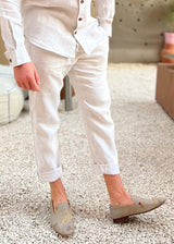 PIETER PETROS PP Trousers PP Casual Linen Trousers - Oatmeal PIETER PETROS | PP CASUAL LINEN TROUSERS - OATMEAL Peter Petros peterpetros PieterPetros sustainable luxury fashion  designer brand  natural fabrics natural fashion