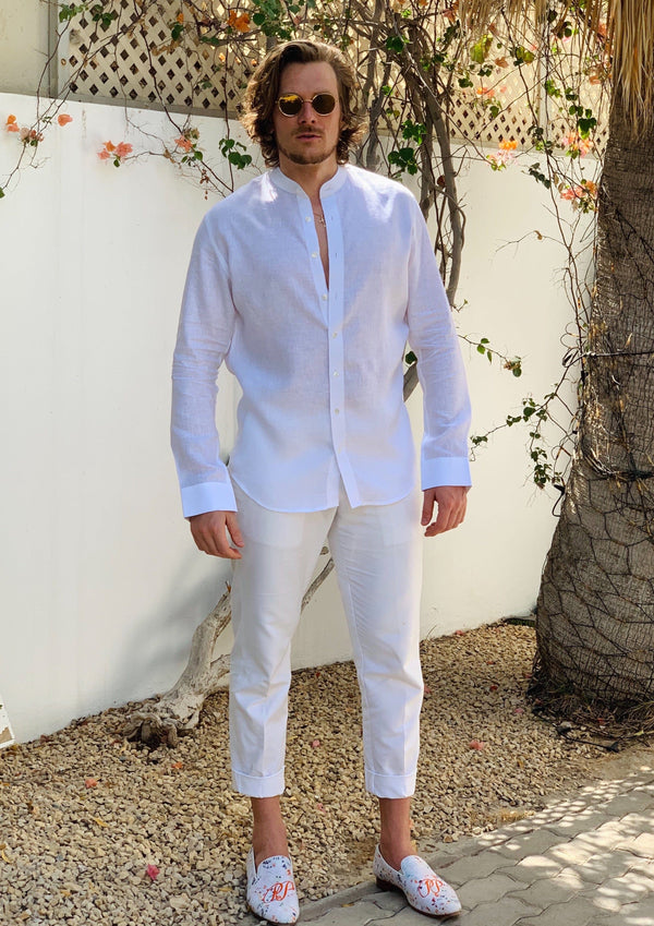 PIETER PETROS ® MALE linen shirt - White PIETER PETROS | PP LINEN SHIRT MALE - WHITE Peter Petros peterpetros PieterPetros sustainable luxury fashion designer brand natural fabrics natural fashion