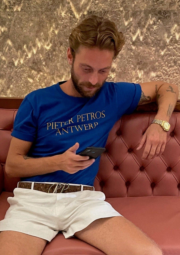 PIETER PETROS Pieter Petros T-shirts PP Tee Science Blue PIETER PETROS | PP Tee Science Blue | Cotton T-shirt Peter Petros peterpetros PieterPetros sustainable luxury fashion designer brand natural fabrics natural fashion