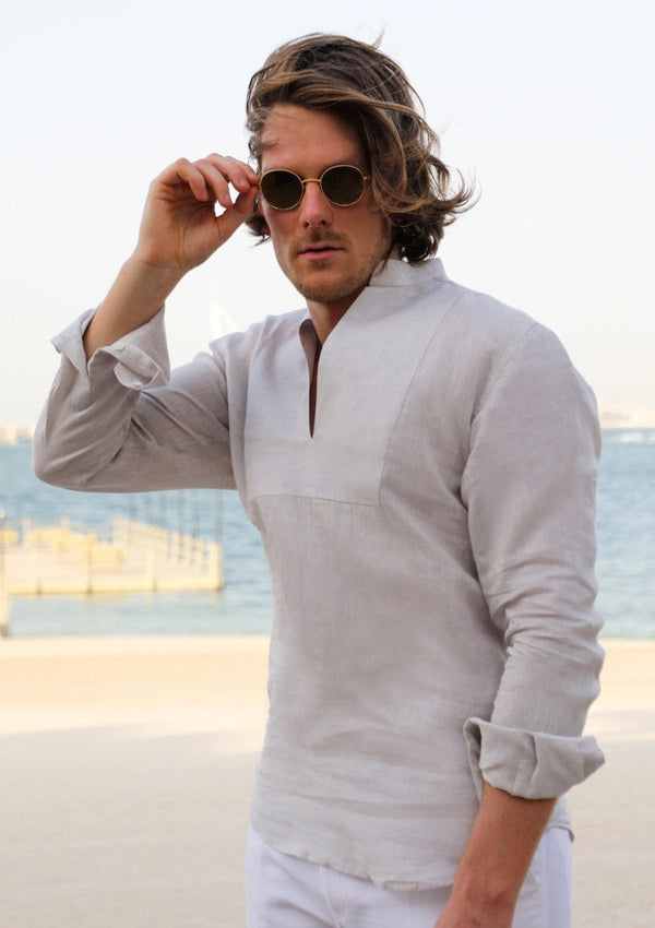 PIETER PETROS PP Shirts Cuba Linen Shirt - Grey PIETER PETROS | PP LINEN SHIRT CUBA - LIGHT GREY Peter Petros peterpetros PieterPetros sustainable luxury fashion designer brand natural fabrics natural fashion