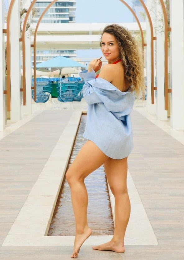 PIETER PETROS PP Shirts HER Laos Linen Shirt - Blue PIETER PETROS | PP LINEN SHIRT LAOS - BLUE Peter Petros peterpetros PieterPetros sustainable luxury fashion designer brand natural fabrics natural fashion