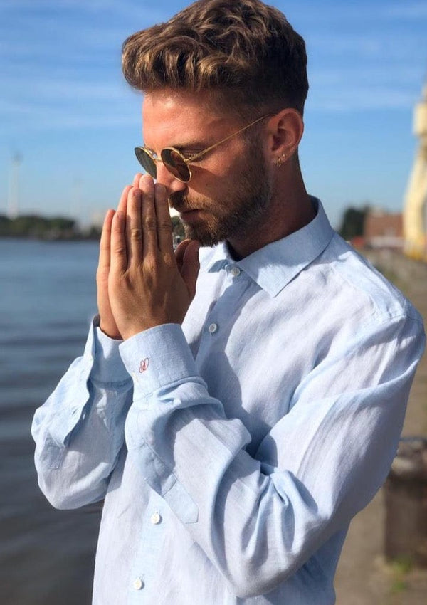 PIETER PETROS PP Shirts Laos Linen Shirt - Blue PIETER PETROS | PP LINEN SHIRT LAOS - BLUE Peter Petros peterpetros PieterPetros sustainable luxury fashion designer brand natural fabrics natural fashion