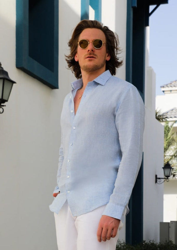 PIETER PETROS PP Shirts Laos Linen Shirt - Blue PIETER PETROS | PP LINEN SHIRT LAOS - BLUE Peter Petros peterpetros PieterPetros sustainable luxury fashion designer brand natural fabrics natural fashion
