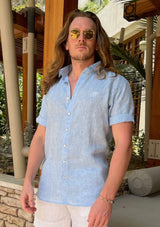 PIETER PETROS PP Shirts Laos Short Sleeve Linen Shirt - Blue