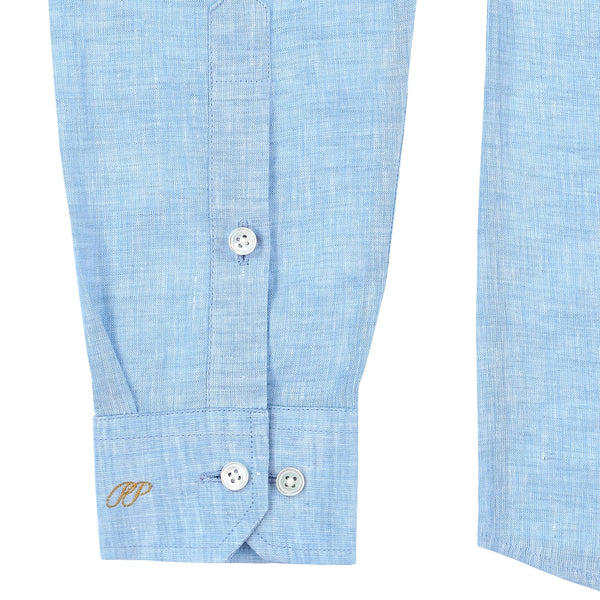PIETER PETROS PP Shirts Male Linen Shirt - Blue PIETER PETROS | PP LINEN SHIRT MALE - BLUE Peter Petros peterpetros PieterPetros sustainable luxury fashion designer brand natural fabrics natural fashion