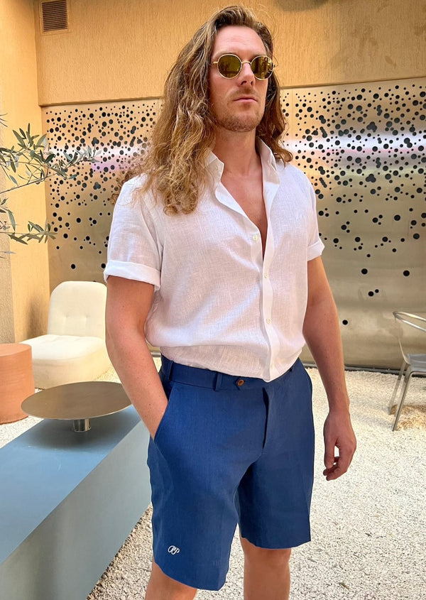 PIETER PETROS PP Shorts PP linen shorts - Navy Blue PIETER PETROS | PP LINEN SHORTS - NAVY BLUE Peter Petros peterpetros PieterPetros sustainable luxury fashion designer brand natural fabrics natural fashion