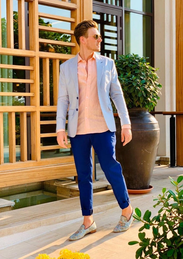 PIETER PETROS PP Trousers PP Trousers 100% Cotton - Blue PIETER PETROS | PP TROUSERS - BLUE COTTON Peter Petros peterpetros PieterPetros sustainable luxury fashion designer brand natural fabrics natural fashion